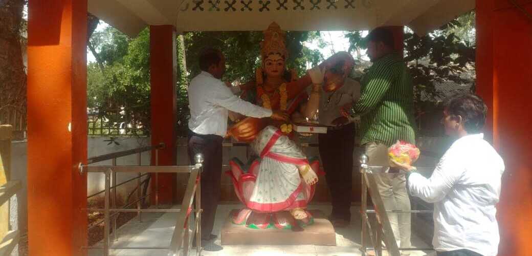 Dr. Anil Kumar Garu Offering Flower Garland to Sri Sarada Devi Satute @ SCIM Govt College,Tanuku